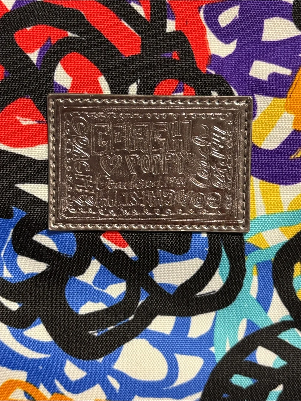 Coach women’s Multicolor Floral Canvas Bag with Black Handles - Picture 3 of 9